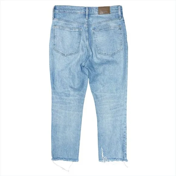 MADEWELL The Petite Perfect Vintage Crop Jeans Ripped Knee Raw Hems Size 28P
