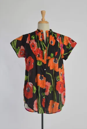 Magnetic Cap Sleeve Shirt in Black Poppies