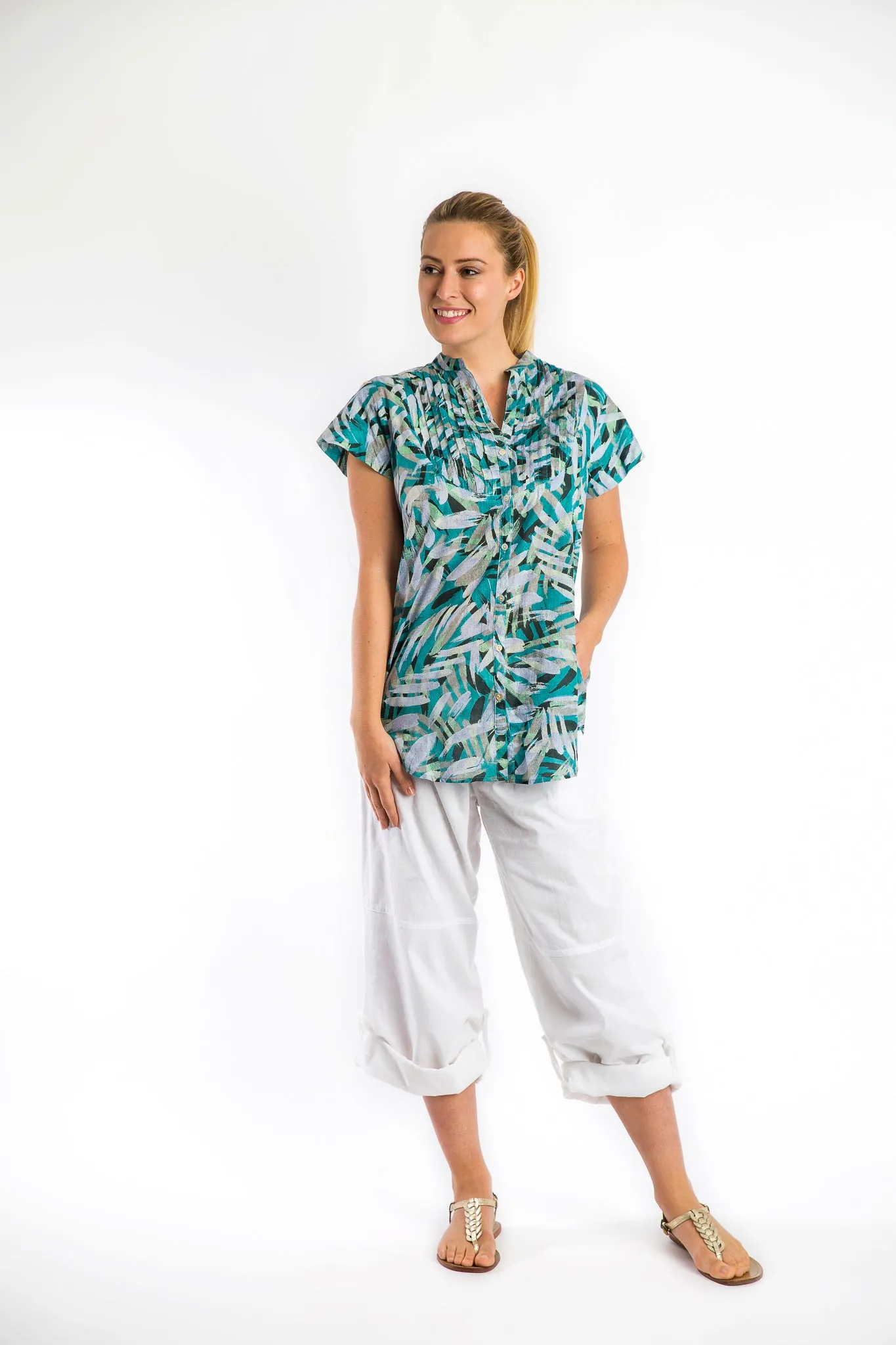 Magnetic Cap Sleeve Shirt in Black Poppies