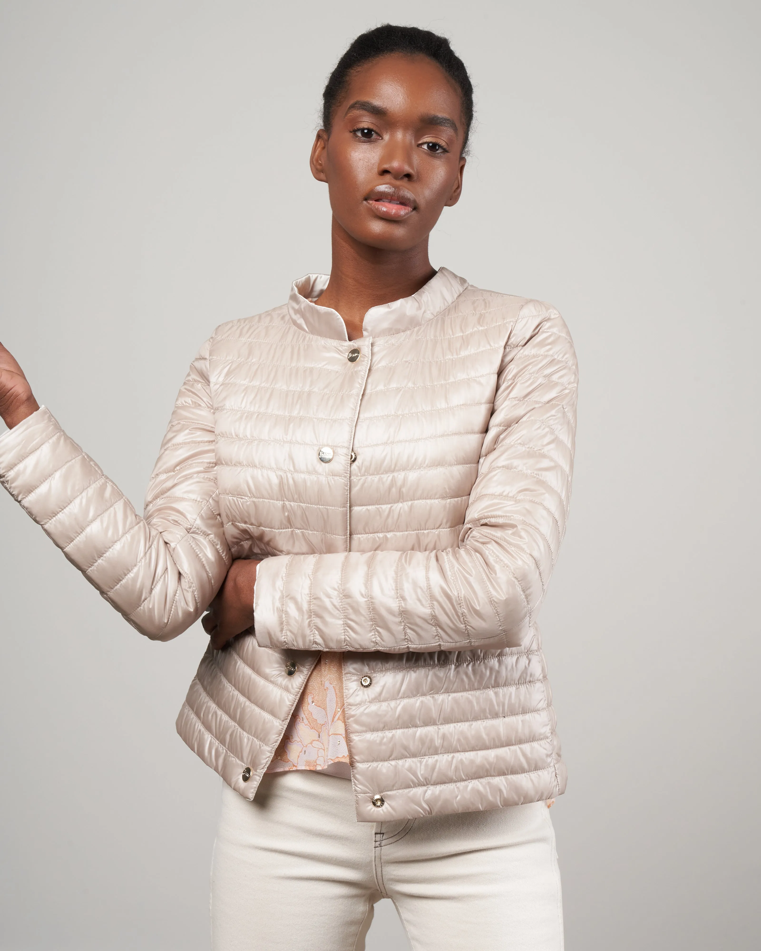 matte/shiny nylon reversible short jacket - bianco/chantilly