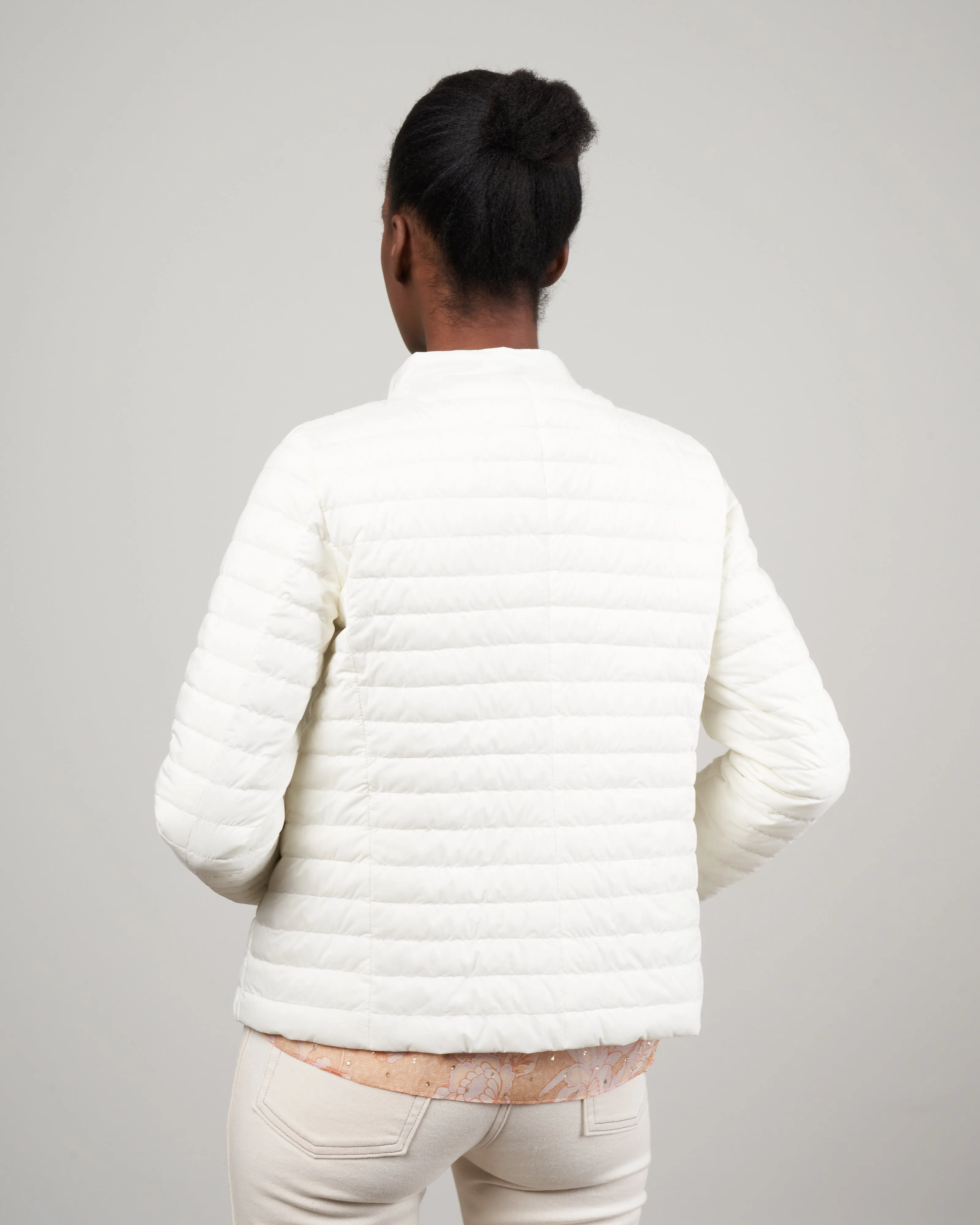 matte/shiny nylon reversible short jacket - bianco/chantilly