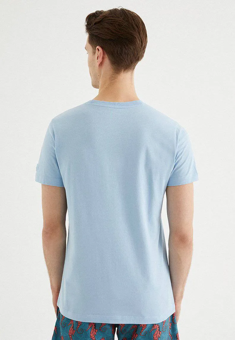 Mavi Baskılı Bisiklet Yaka Pamuklu Regular Fit Erkek T-Shirt SEAHORSE