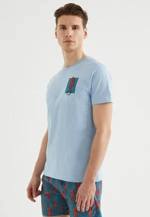 Mavi Baskılı Bisiklet Yaka Pamuklu Regular Fit Erkek T-Shirt SEAHORSE