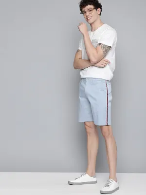 Men Blue Solid Regular Fit Regular Shorts with Side Stripes
