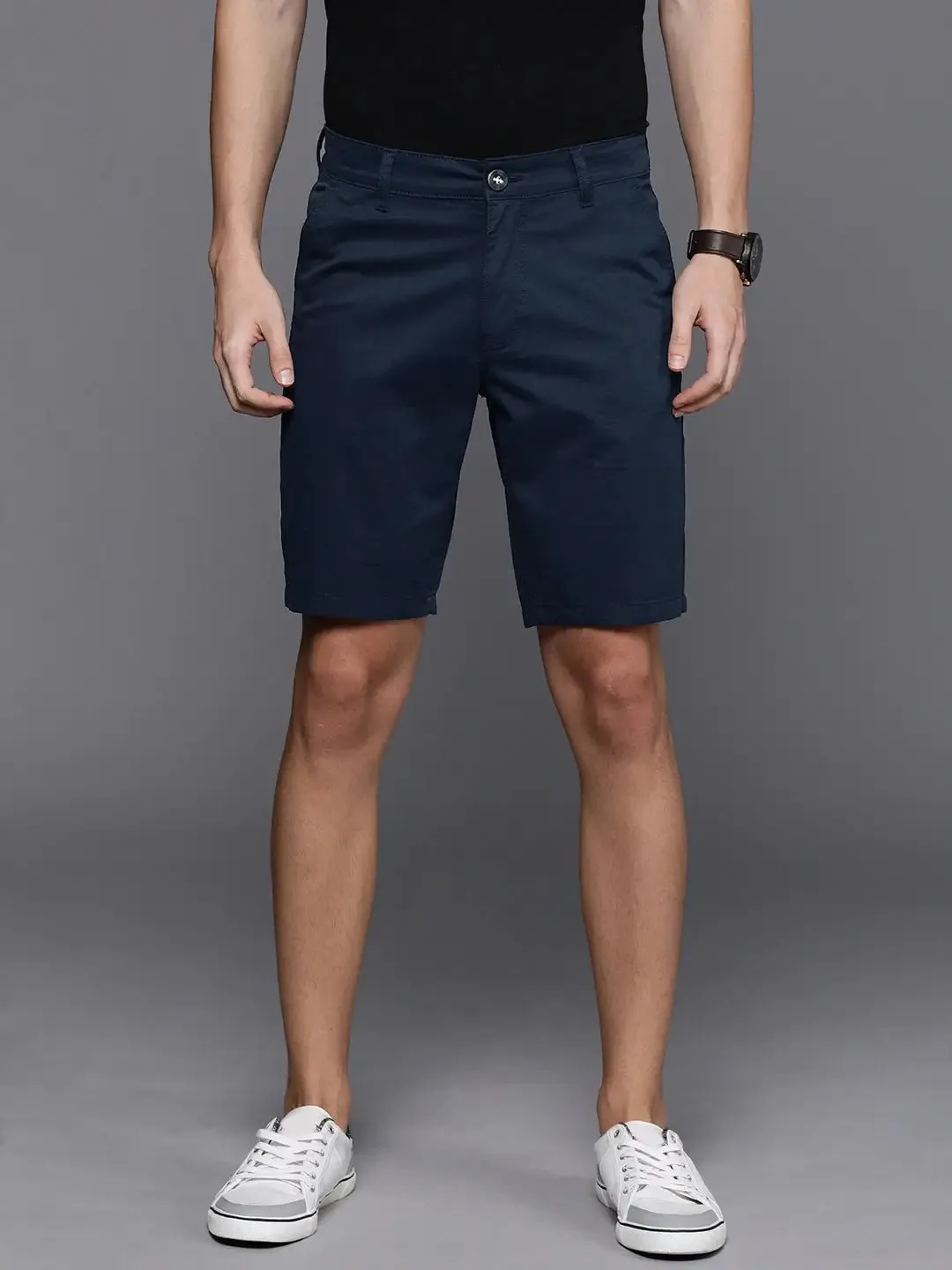 Men Navy Blue Solid Slim Fit Chino Shorts
