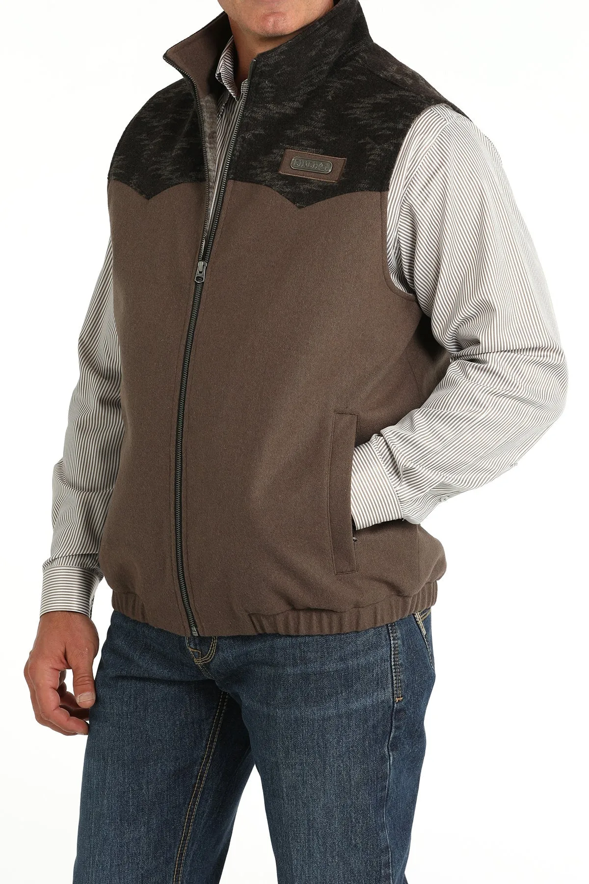 MENS BROWN AZTEC YOKE CONCEALED CARRY WOOL VEST