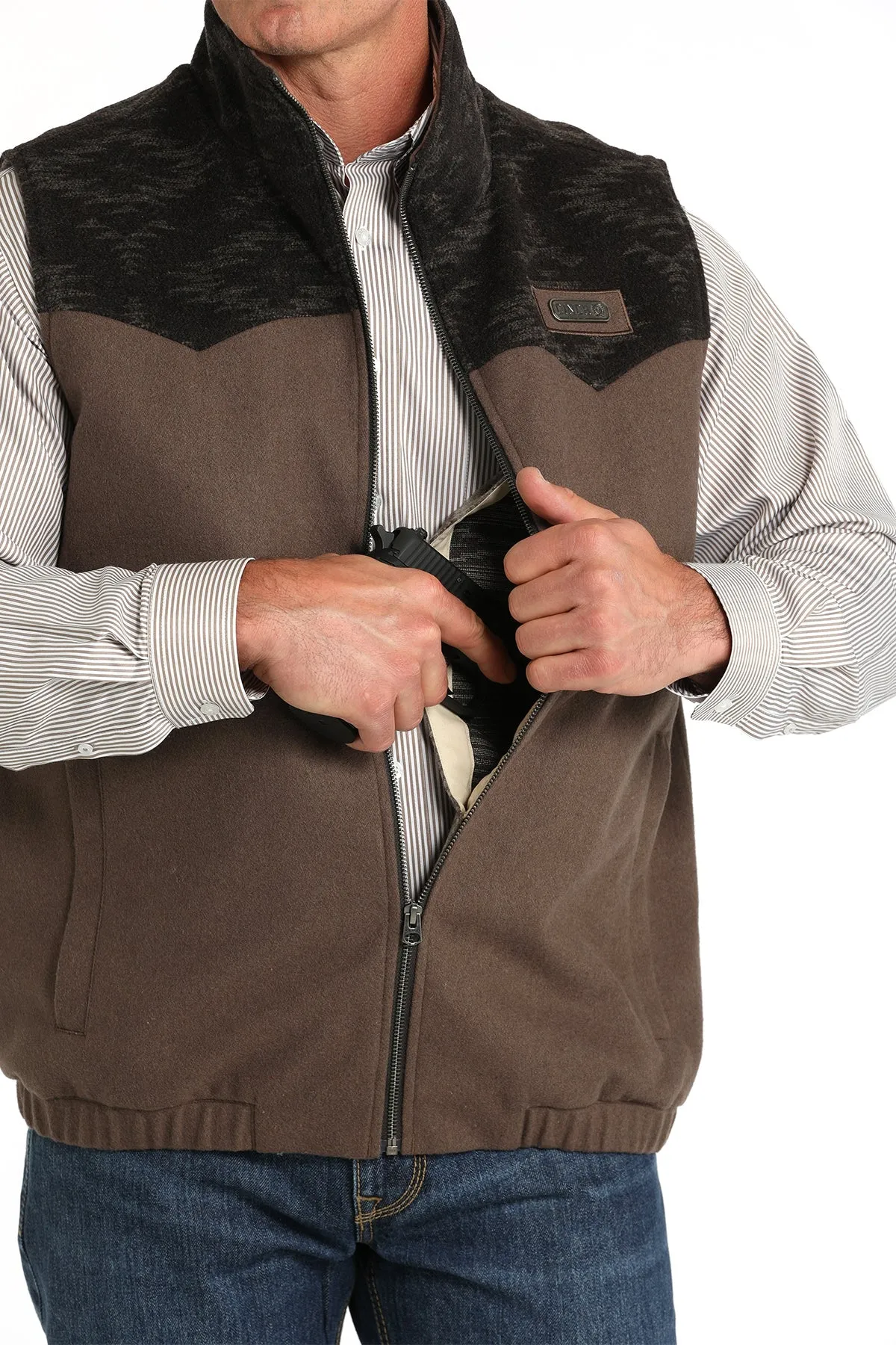 MENS BROWN AZTEC YOKE CONCEALED CARRY WOOL VEST