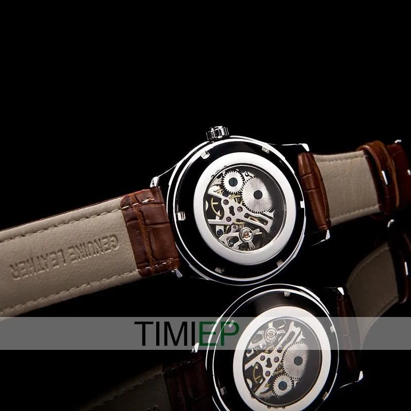 Men's Brown Band Silver Trim Visible Gear Watch