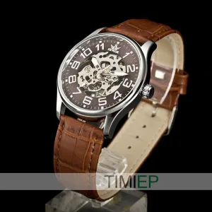 Men's Brown Band Silver Trim Visible Gear Watch
