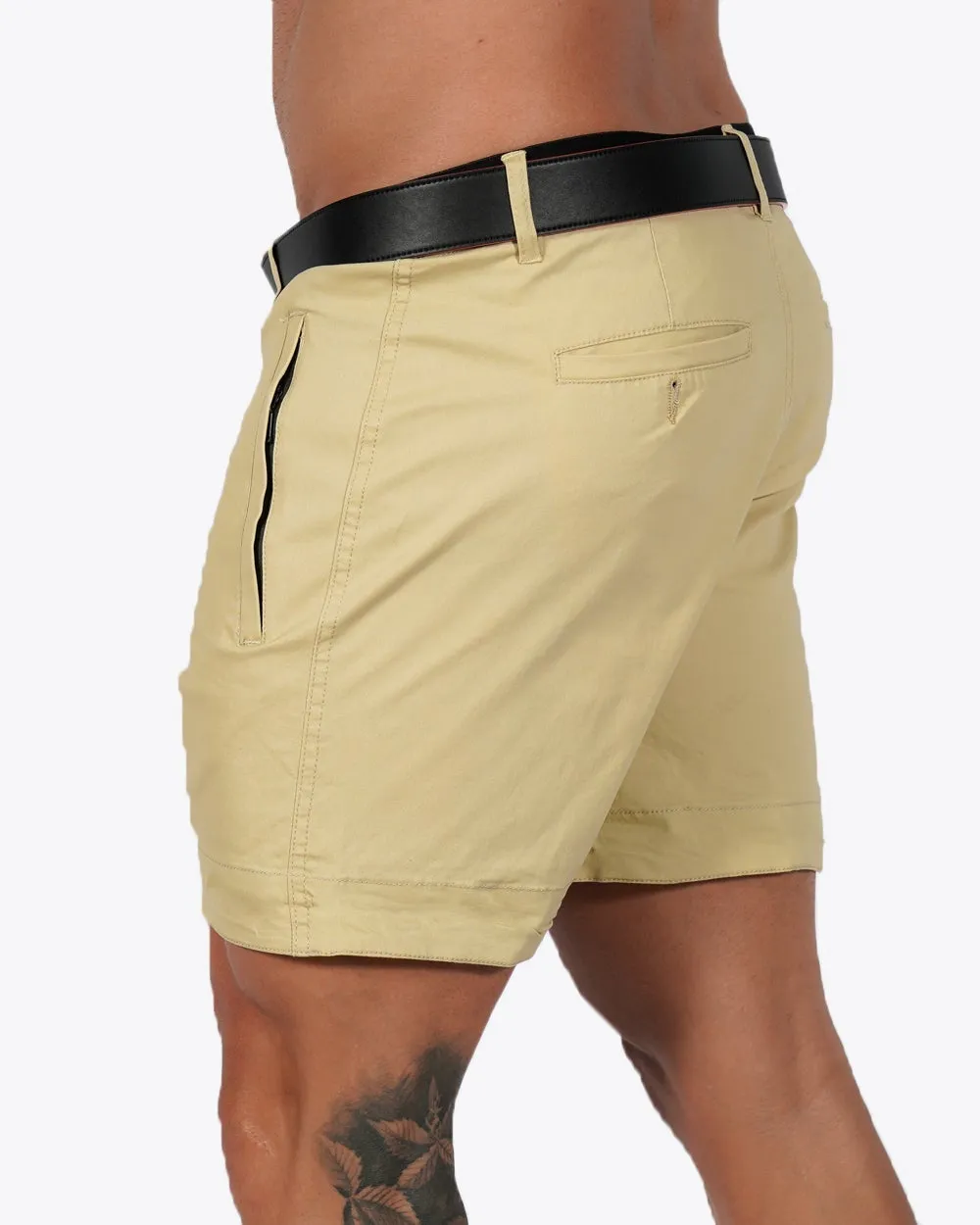 Mens Lux Shorts - Zipped Pockets Shorts - Tan