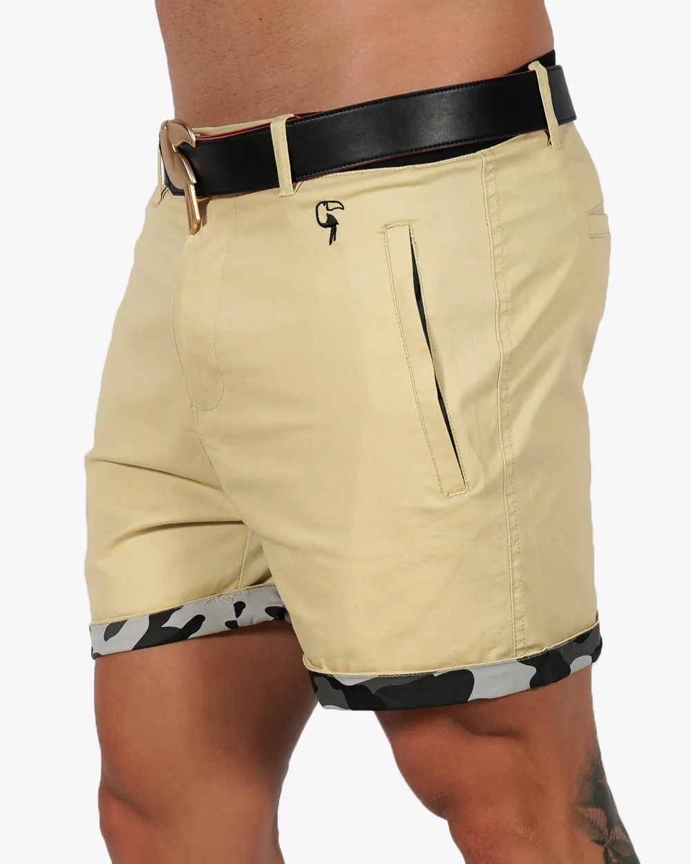 Mens Lux Shorts - Zipped Pockets Shorts - Tan