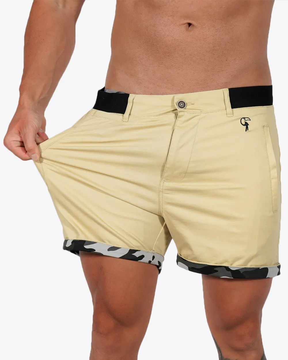 Mens Lux Shorts - Zipped Pockets Shorts - Tan