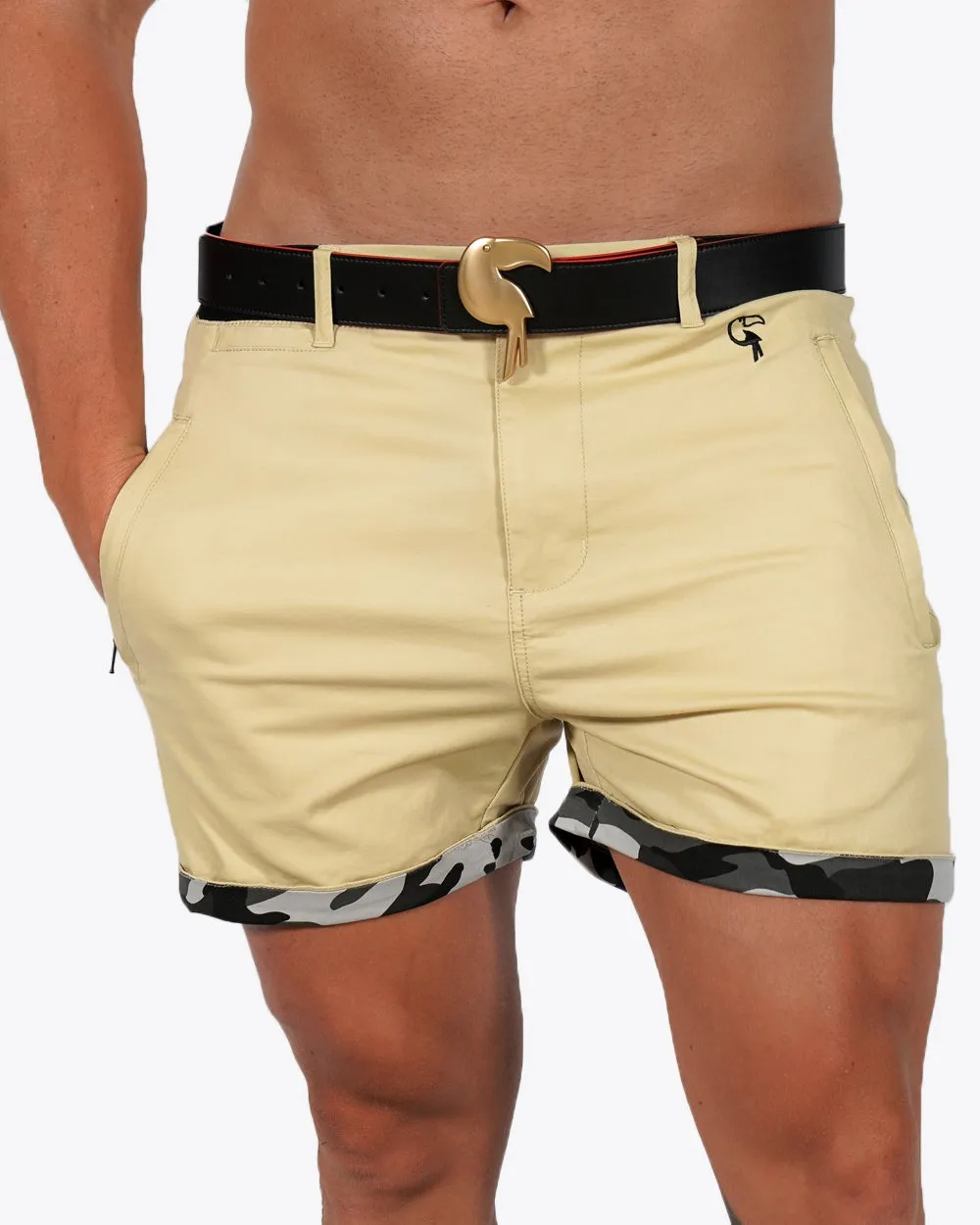 Mens Lux Shorts - Zipped Pockets Shorts - Tan