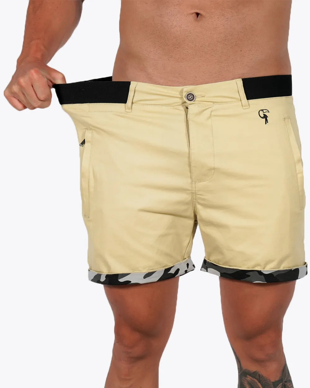 Mens Lux Shorts - Zipped Pockets Shorts - Tan