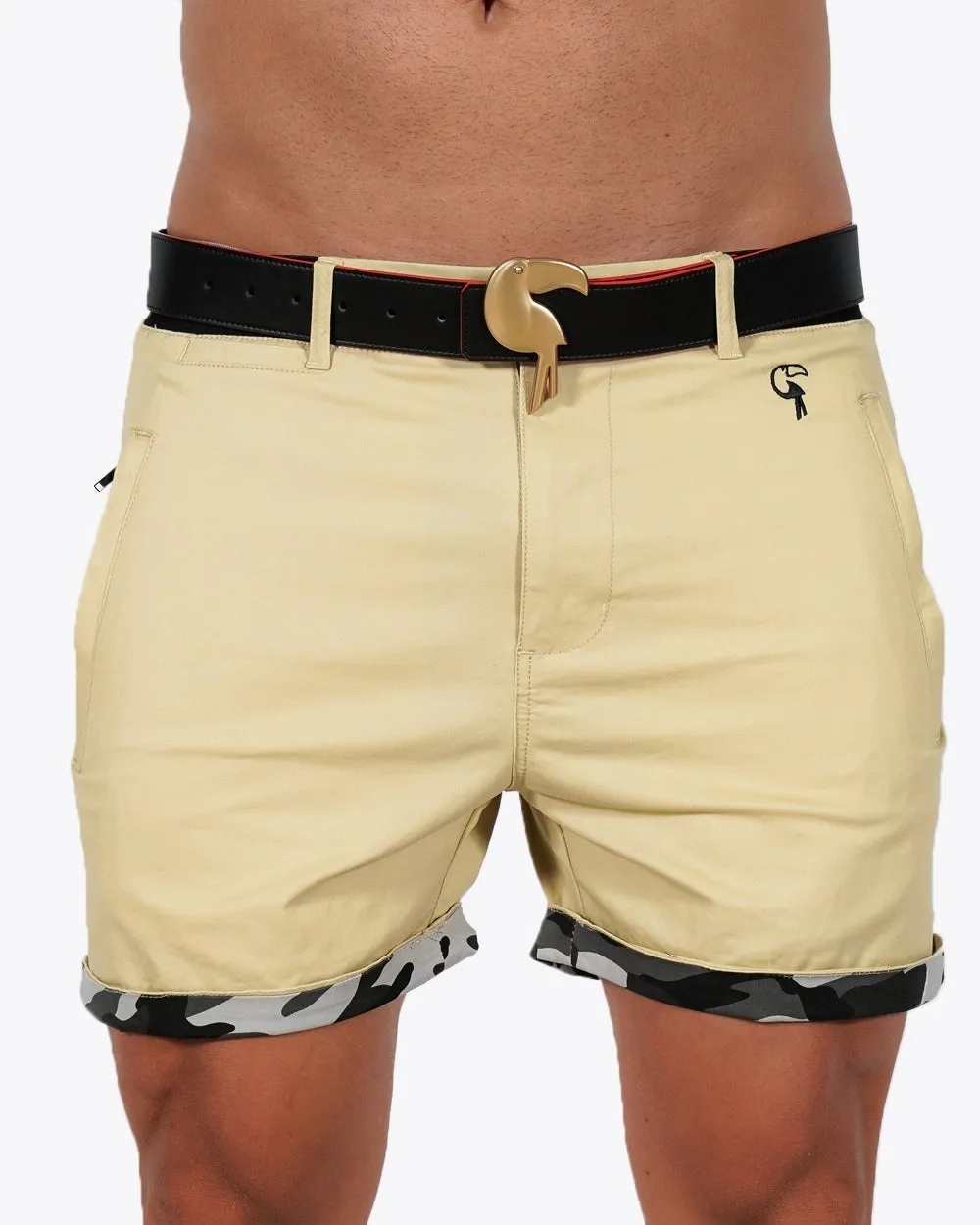 Mens Lux Shorts - Zipped Pockets Shorts - Tan