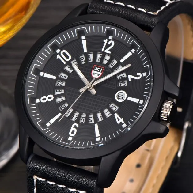 Mens Military Style Sports Watch with Leather Band