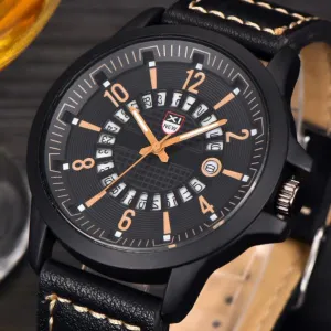 Mens Military Style Sports Watch with Leather Band