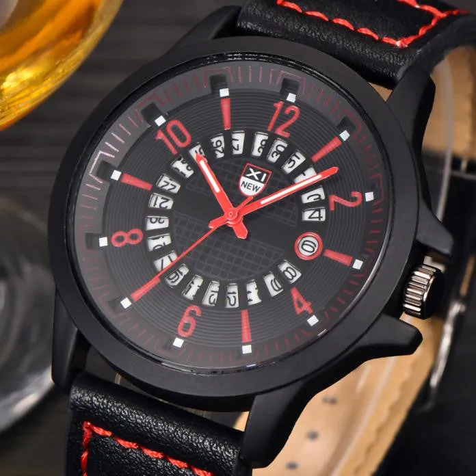Mens Military Style Sports Watch with Leather Band