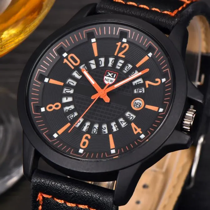 Mens Military Style Sports Watch with Leather Band
