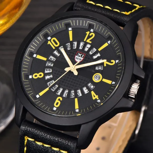 Mens Military Style Sports Watch with Leather Band