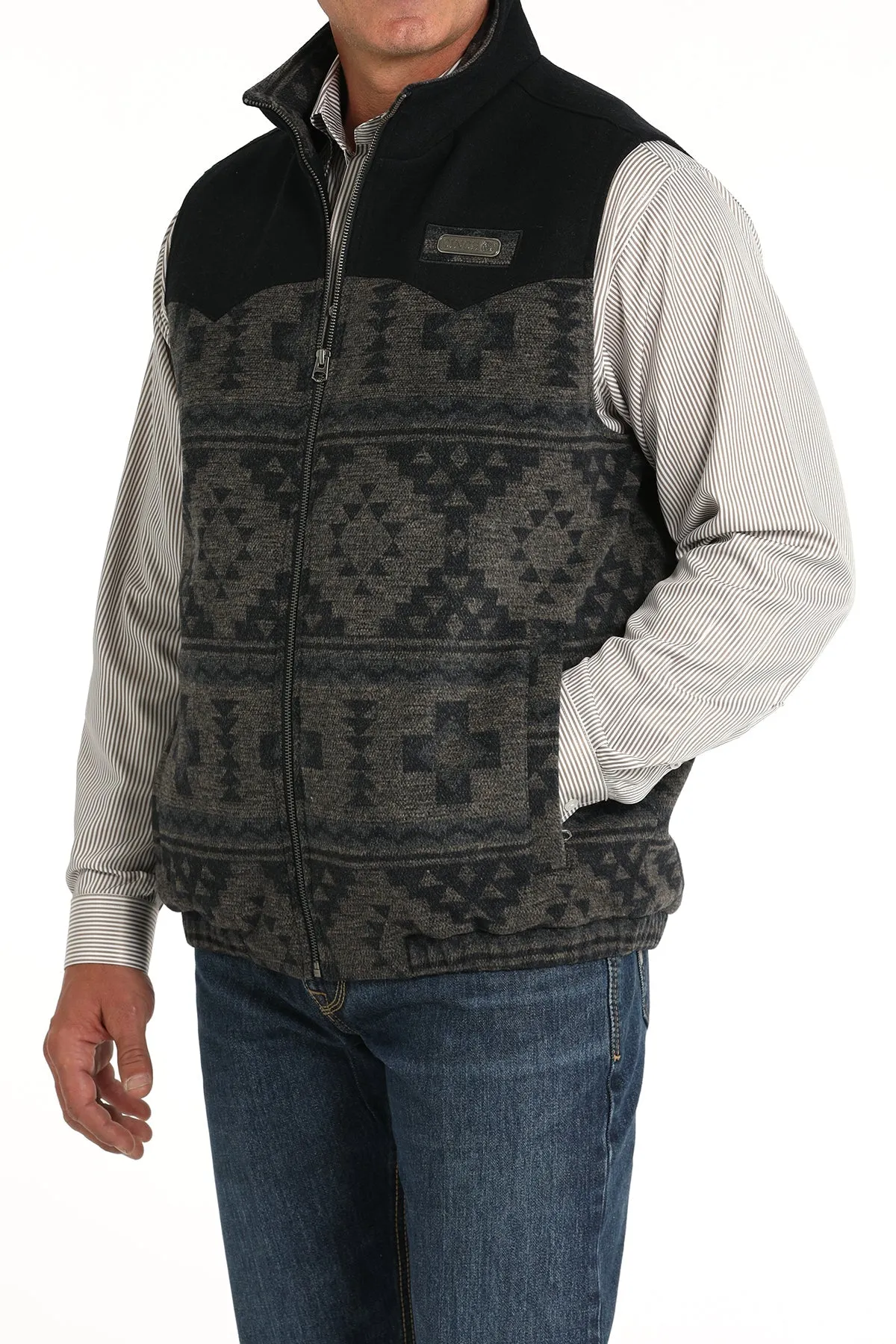 MENS NAVY AZTEC WOOL CONCEALED CARRY VEST
