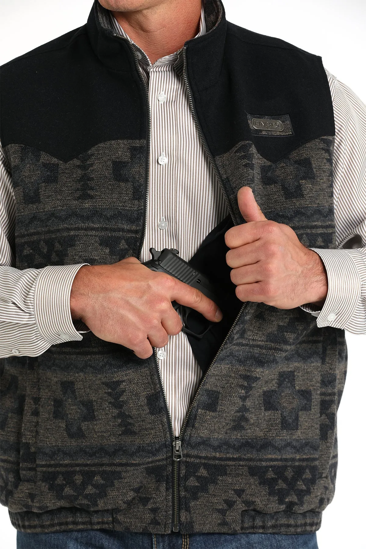 MENS NAVY AZTEC WOOL CONCEALED CARRY VEST