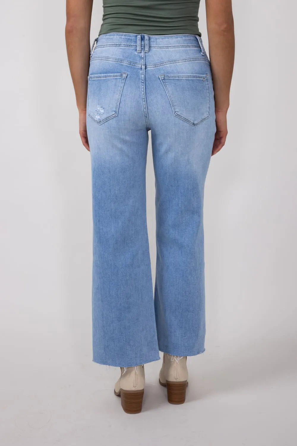 Mica High-Rise Light Wash Clean Cropped Wide Leg Jeans for Women | MDP-W3219