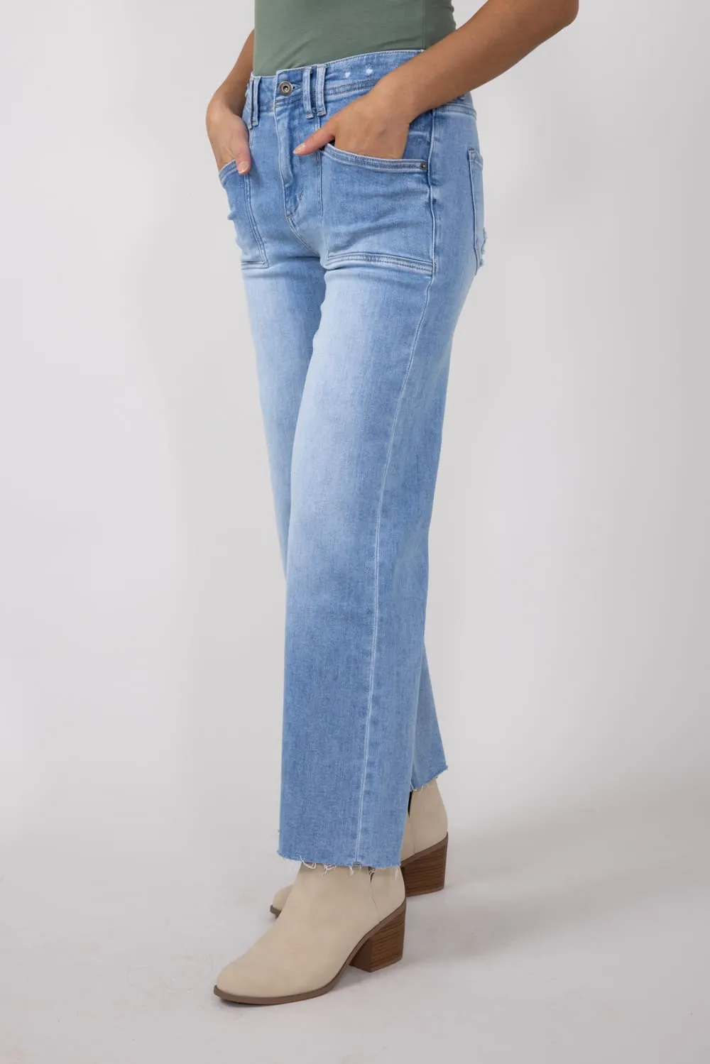 Mica High-Rise Light Wash Clean Cropped Wide Leg Jeans for Women | MDP-W3219