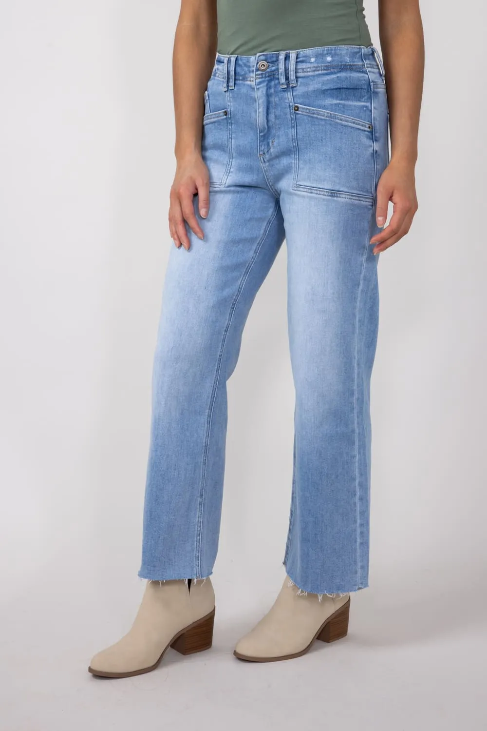 Mica High-Rise Light Wash Clean Cropped Wide Leg Jeans for Women | MDP-W3219