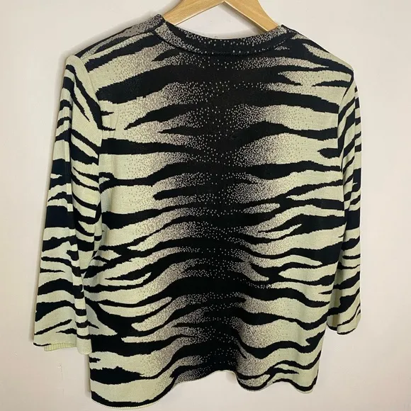 Ming Wang Cropped Zebra Print Single Closure Cardigan