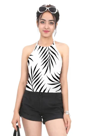 MISS PINKI Maria palm print knitwear top - white/black - cropped top - Petite