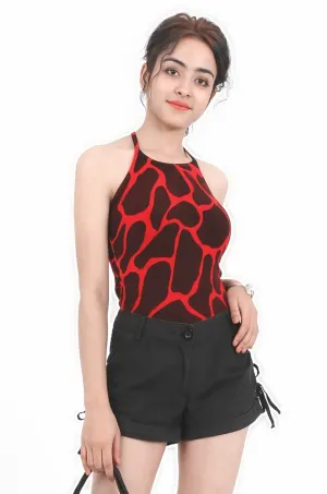MISS PINKI Maria zibra print knitwear top - black/red - cropped top - Petite