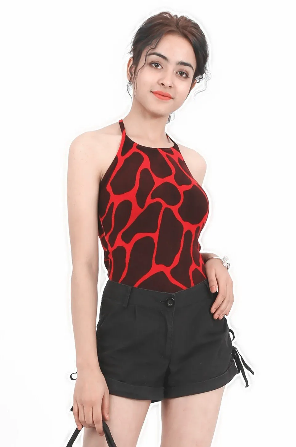 MISS PINKI Maria zibra print knitwear top - black/red - cropped top - Petite