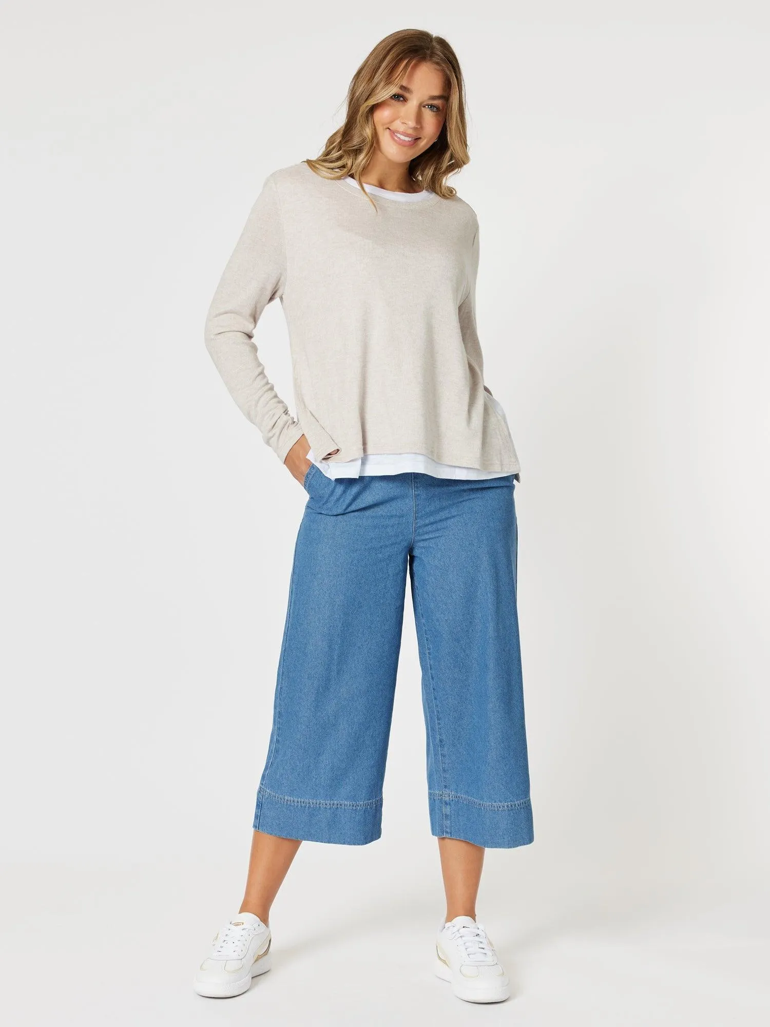 Molly Wide Leg Cropped Pant - Denim
