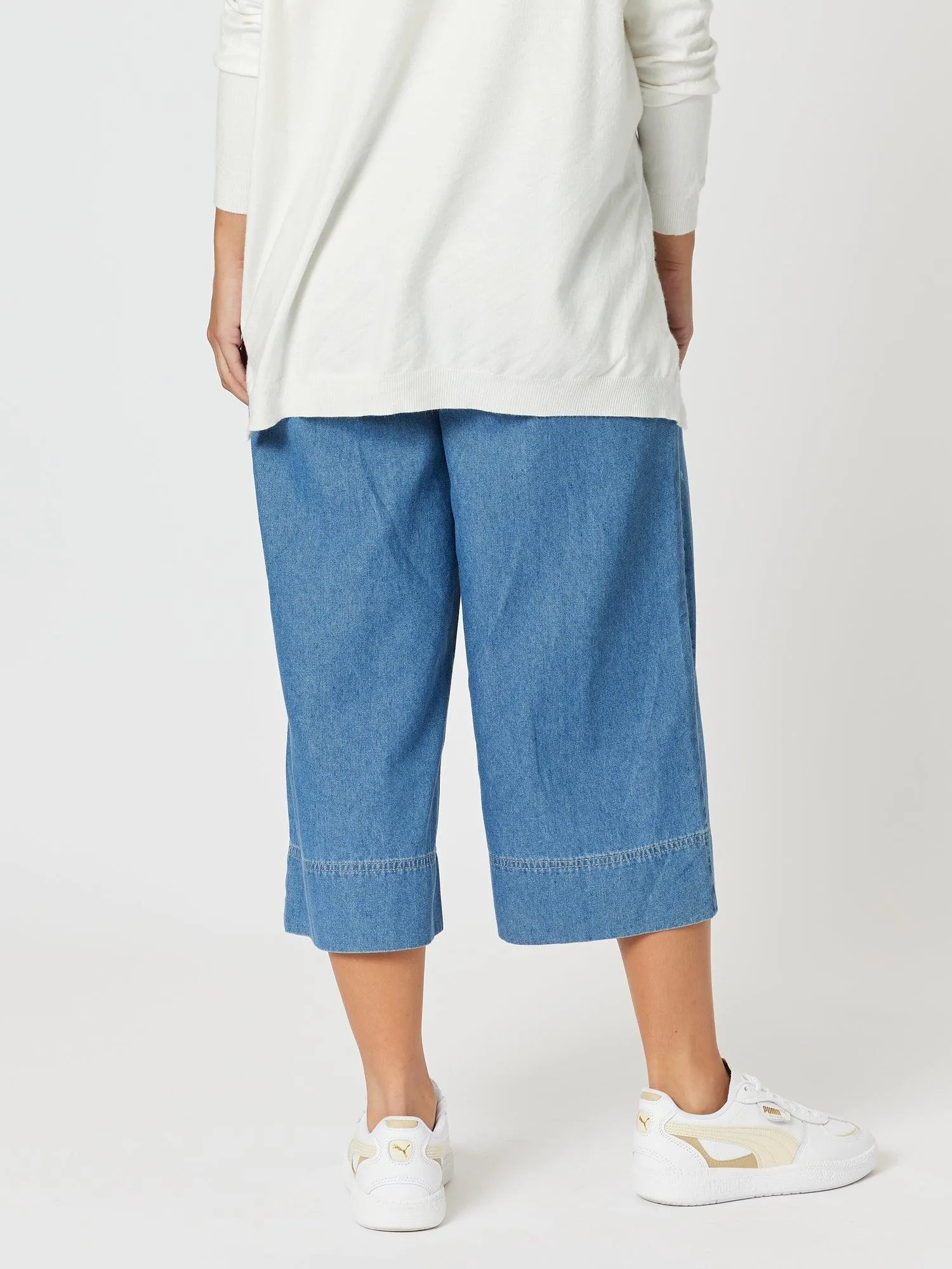 Molly Wide Leg Cropped Pant - Denim