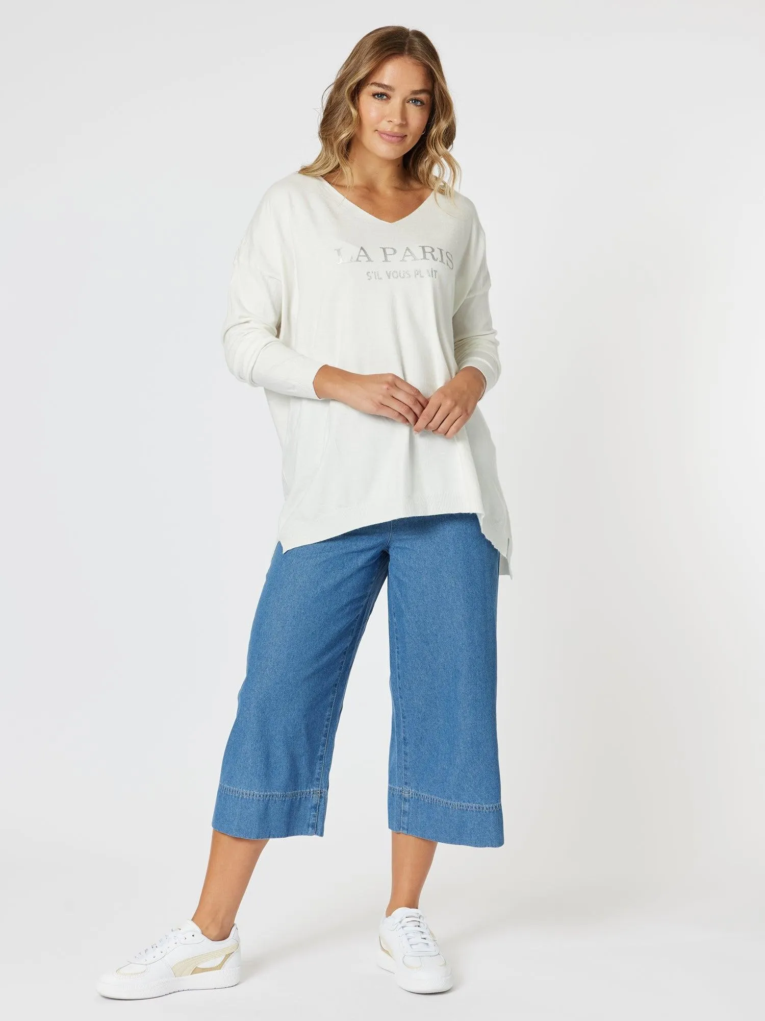 Molly Wide Leg Cropped Pant - Denim