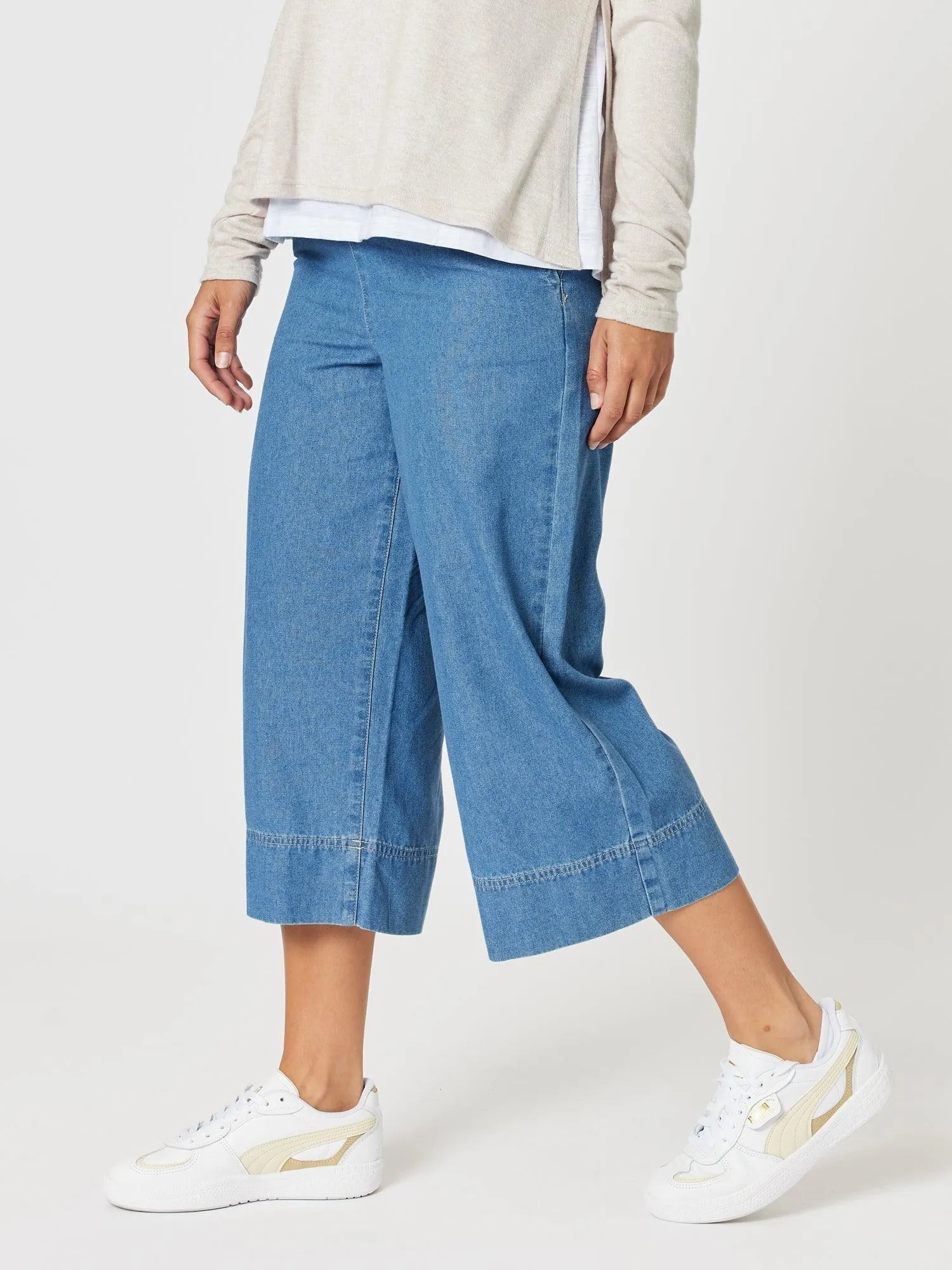 Molly Wide Leg Cropped Pant - Denim