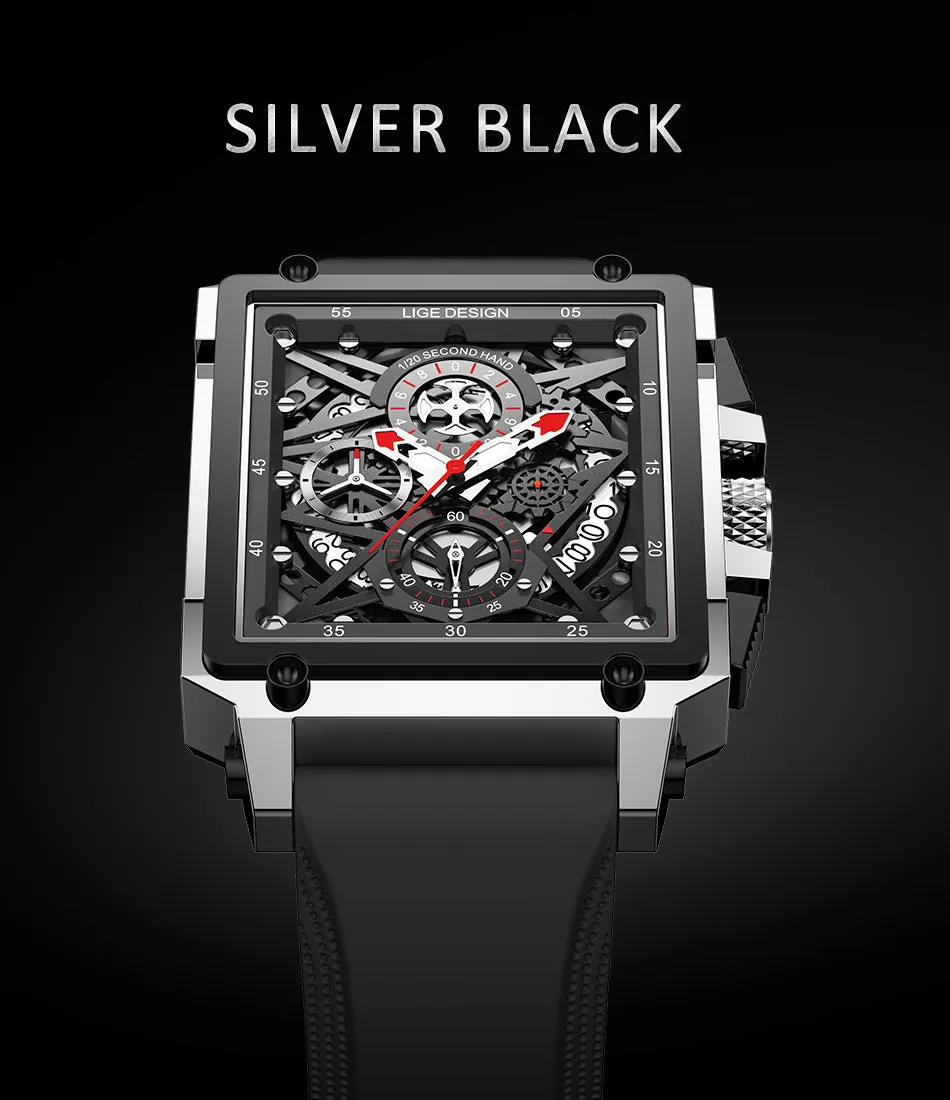 Montre luxe LIGE 2023 Top Brand Luxury Mens Watches Square Digital Sports Quartz Wrist Watch for Men Waterproof Stopwatch Relogio Masculino