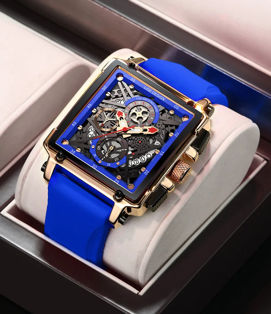 Montre luxe LIGE 2023 Top Brand Luxury Mens Watches Square Digital Sports Quartz Wrist Watch for Men Waterproof Stopwatch Relogio Masculino
