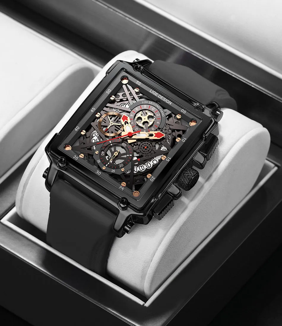 Montre luxe LIGE 2023 Top Brand Luxury Mens Watches Square Digital Sports Quartz Wrist Watch for Men Waterproof Stopwatch Relogio Masculino