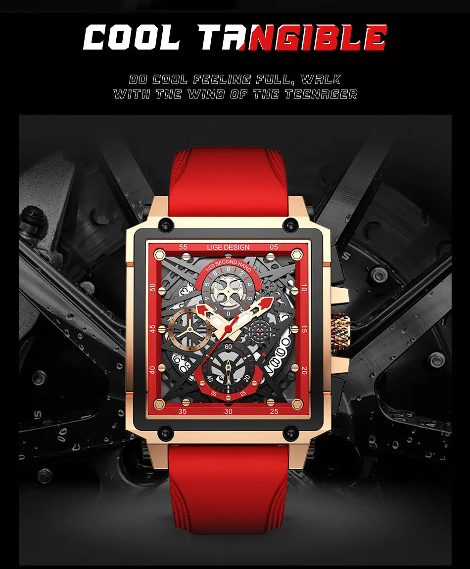 Montre luxe LIGE 2023 Top Brand Luxury Mens Watches Square Digital Sports Quartz Wrist Watch for Men Waterproof Stopwatch Relogio Masculino
