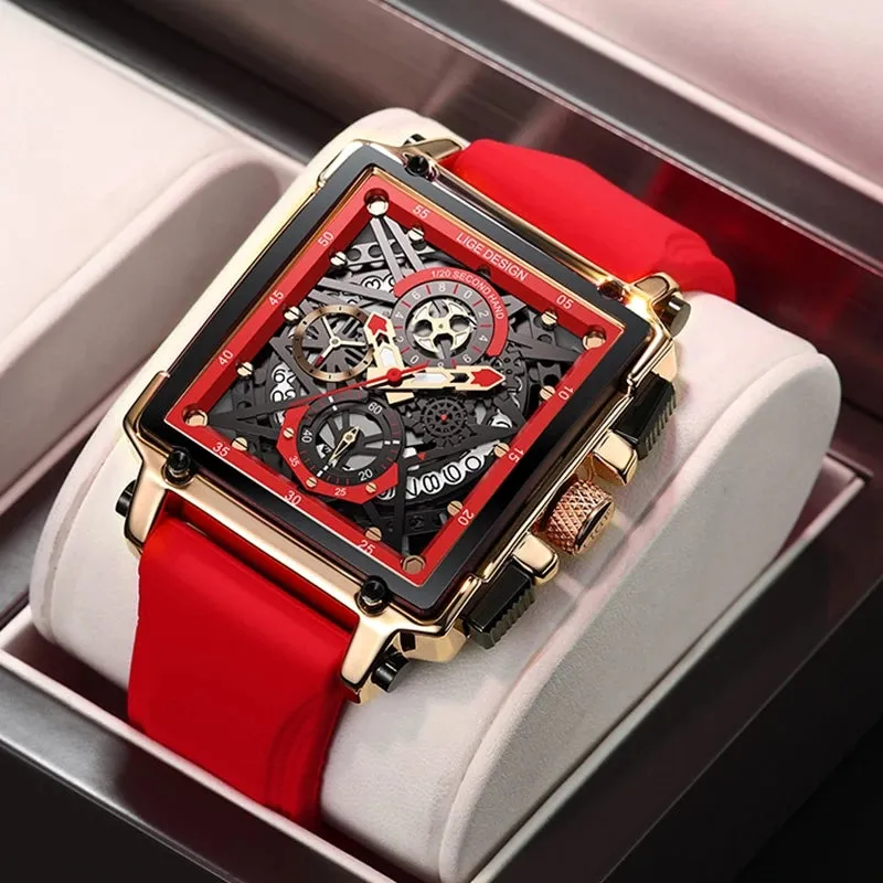 Montre luxe LIGE 2023 Top Brand Luxury Mens Watches Square Digital Sports Quartz Wrist Watch for Men Waterproof Stopwatch Relogio Masculino