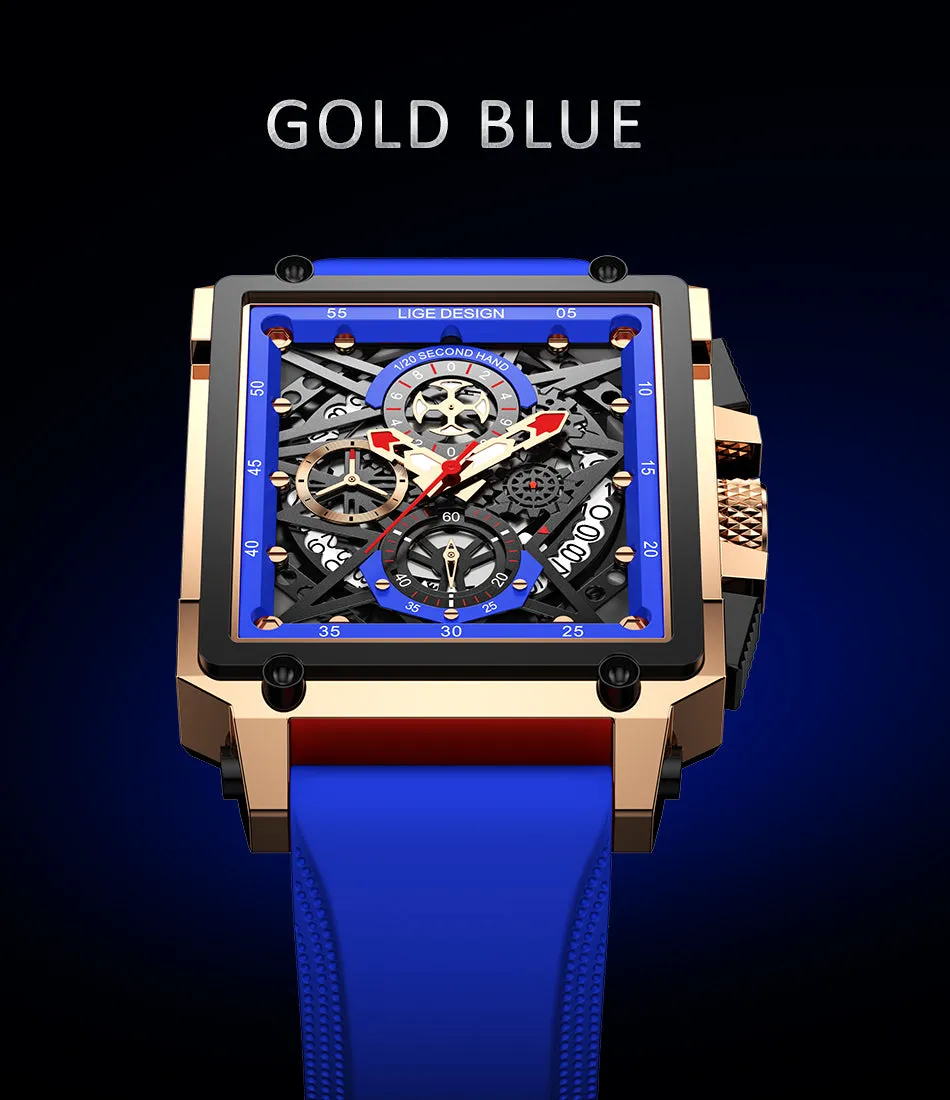 Montre luxe LIGE 2023 Top Brand Luxury Mens Watches Square Digital Sports Quartz Wrist Watch for Men Waterproof Stopwatch Relogio Masculino
