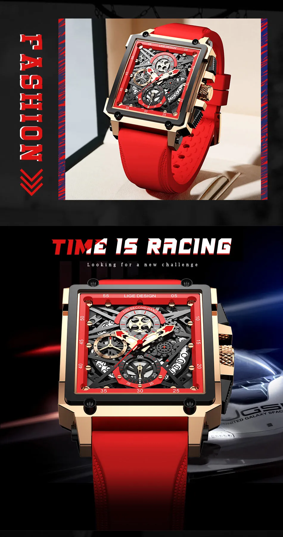 Montre luxe LIGE 2023 Top Brand Luxury Mens Watches Square Digital Sports Quartz Wrist Watch for Men Waterproof Stopwatch Relogio Masculino
