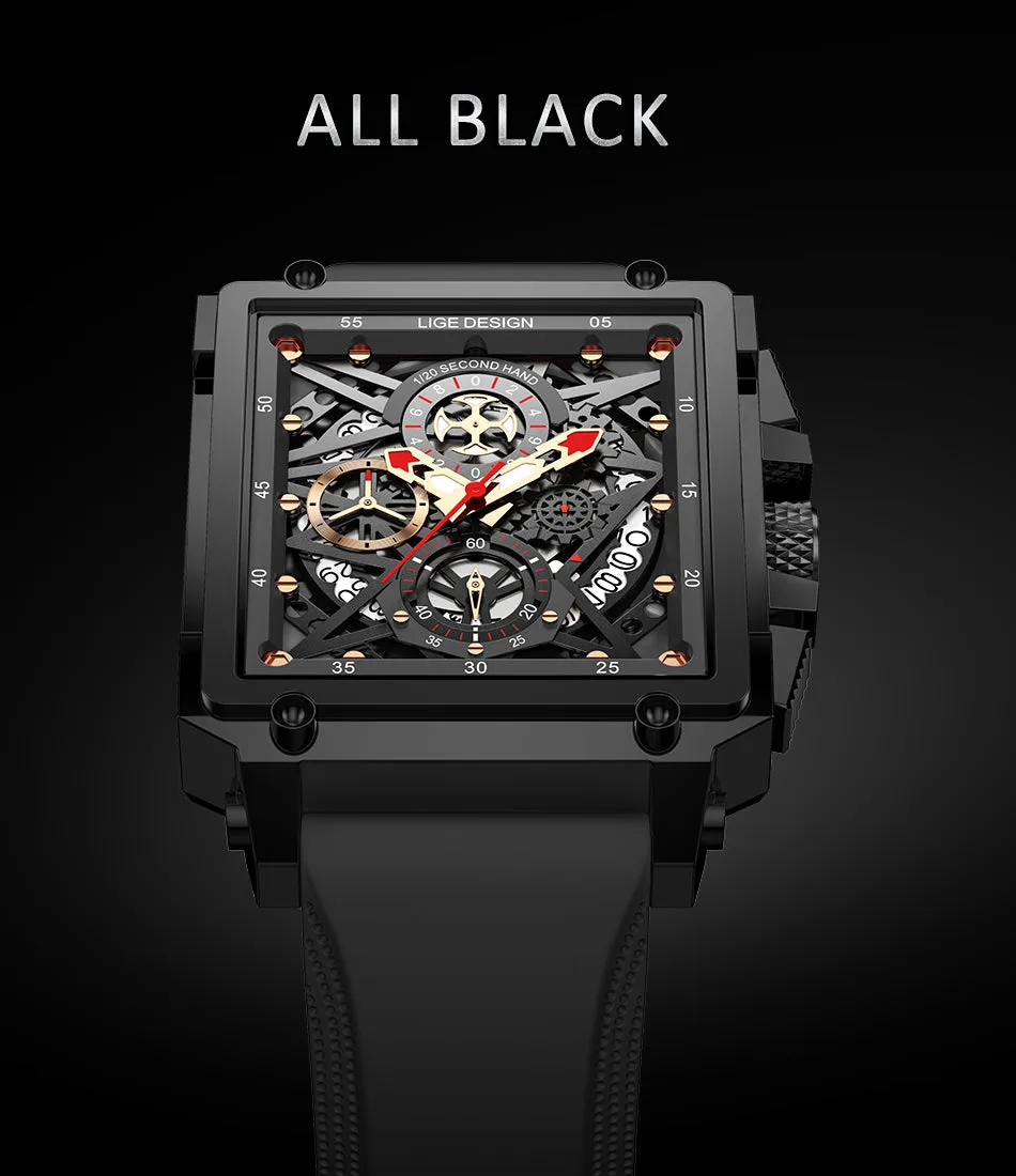 Montre luxe LIGE 2023 Top Brand Luxury Mens Watches Square Digital Sports Quartz Wrist Watch for Men Waterproof Stopwatch Relogio Masculino