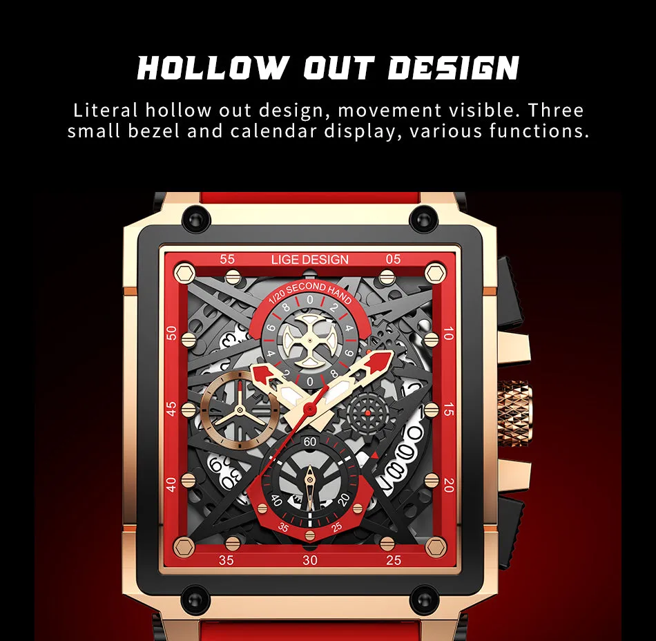 Montre luxe LIGE 2023 Top Brand Luxury Mens Watches Square Digital Sports Quartz Wrist Watch for Men Waterproof Stopwatch Relogio Masculino
