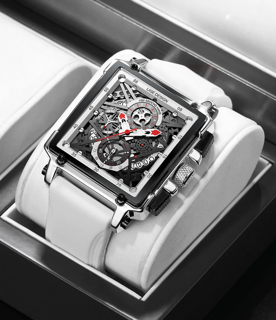 Montre luxe LIGE 2023 Top Brand Luxury Mens Watches Square Digital Sports Quartz Wrist Watch for Men Waterproof Stopwatch Relogio Masculino