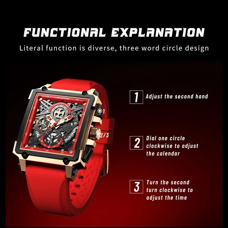 Montre luxe LIGE 2023 Top Brand Luxury Mens Watches Square Digital Sports Quartz Wrist Watch for Men Waterproof Stopwatch Relogio Masculino