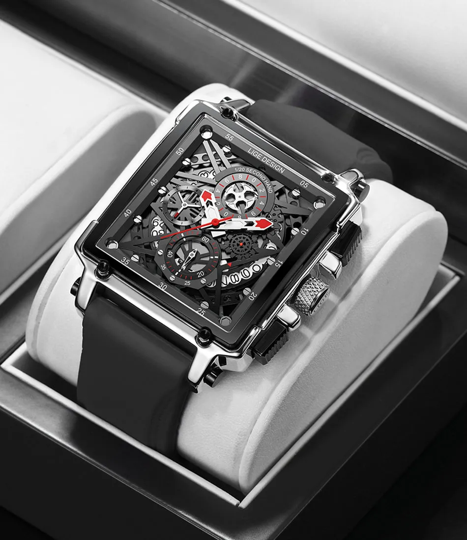 Montre luxe LIGE 2023 Top Brand Luxury Mens Watches Square Digital Sports Quartz Wrist Watch for Men Waterproof Stopwatch Relogio Masculino