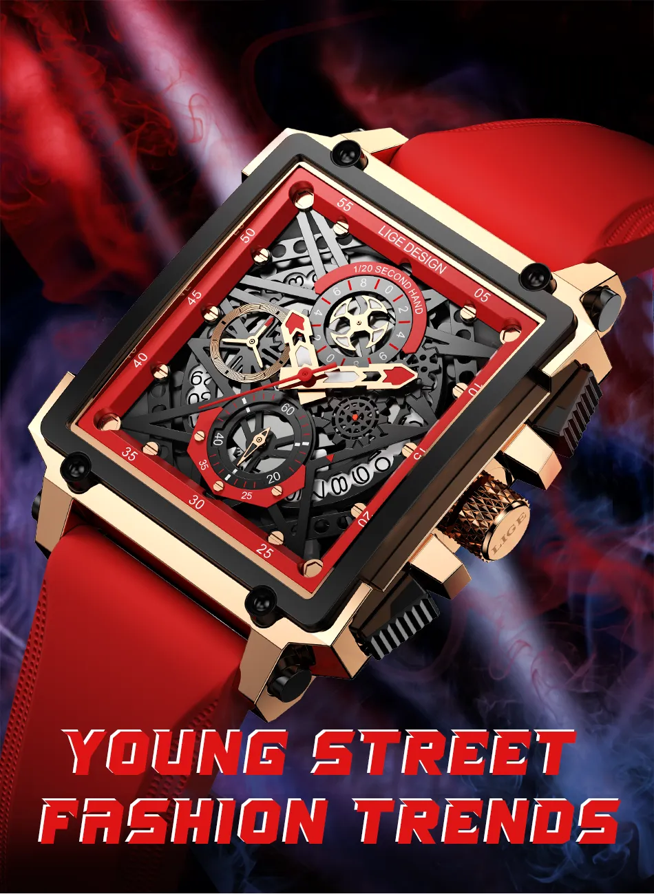 Montre luxe LIGE 2023 Top Brand Luxury Mens Watches Square Digital Sports Quartz Wrist Watch for Men Waterproof Stopwatch Relogio Masculino